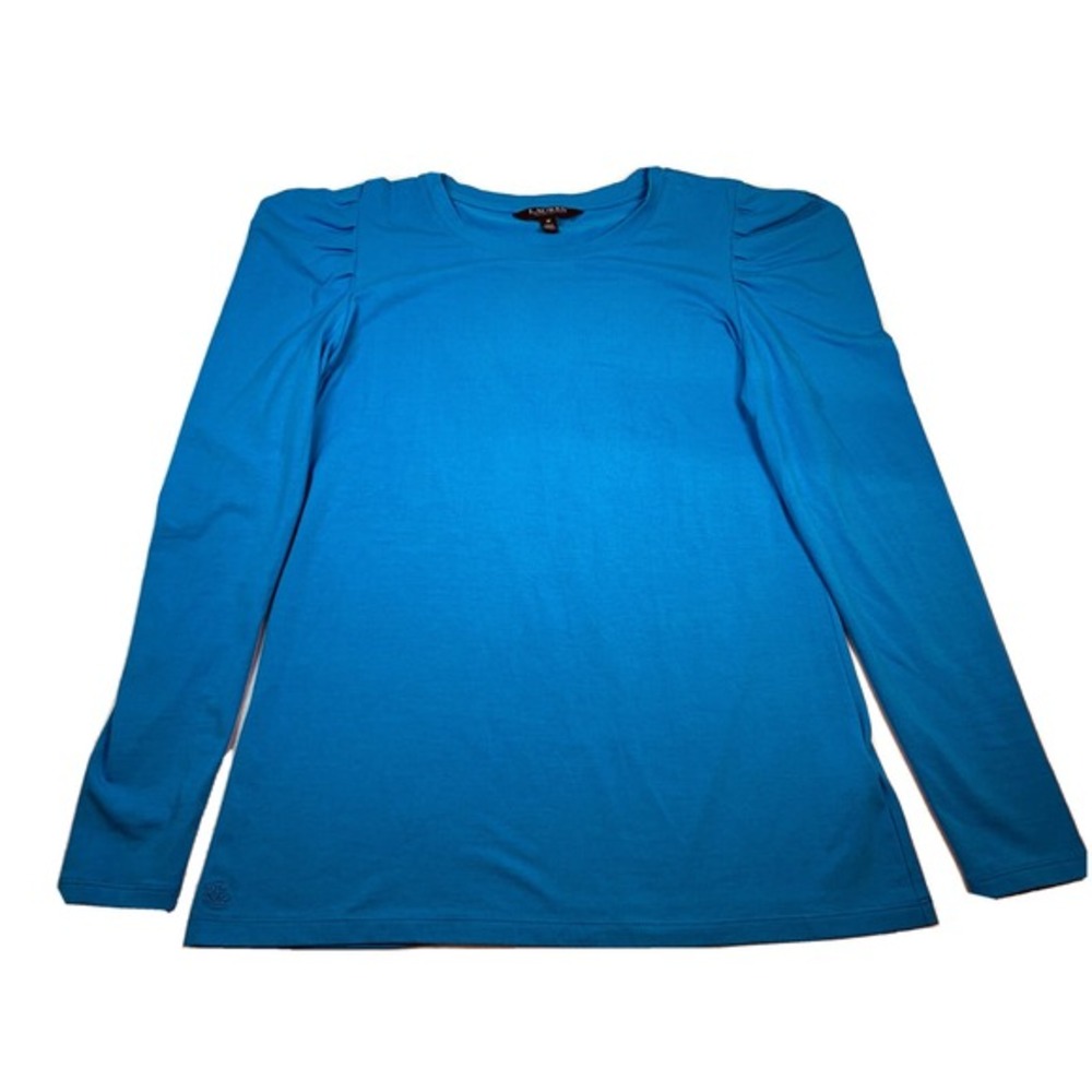 Lauren Ralph Lauren Womens‎ Sky Blue LRL Long Sleeve Pleated Sleeve T-Shirt - M
